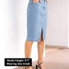 Jean Skirts for Women Denim Trendy Summer Casual Stretchy High Waisted Midi Below Knee Pencil Skirt with Slit