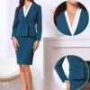 2 Piece Suit Skirt Set for Women's Business Double Breasted Blazer and Pencil Skirt Outfits