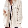 Women's Loose Fit Batwing Sleeve Waffle Knit Button Down Shirt Shacket Tops