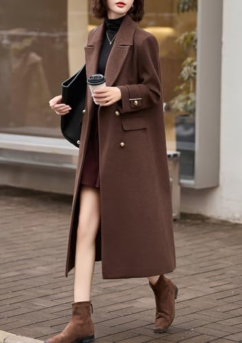 Women's 2025 Winter Double Breasted Wool Coat Warm Midi Long Dressy Trench Coat Peacoat
