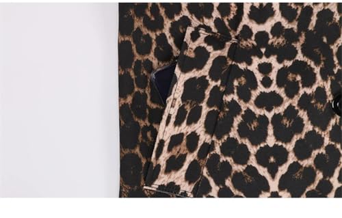 Women Long Oversized Leopard Print Trench Coat Double Breasted Vintage Lapel Outerwear With Belt