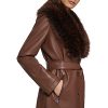 Women's Leather & Faux Fur Belted Trench Coat
