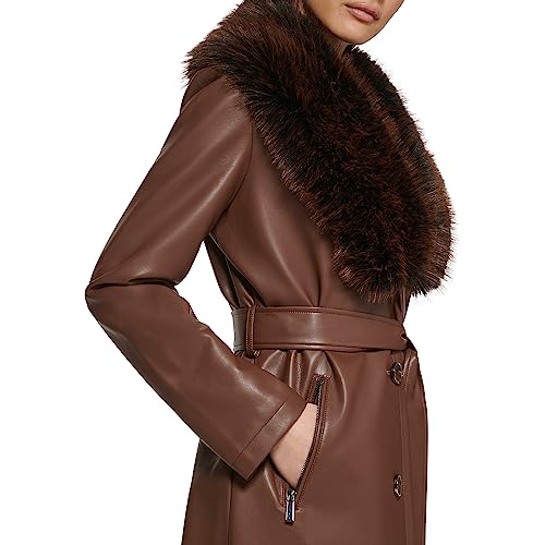Women's Leather & Faux Fur Belted Trench Coat