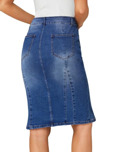 Women's Denim High Waisted Knee Length Pencil Mermaid Stretch Jean Skirt