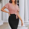 Women's Business Pencil Dress Short Sleeve Wedding Guest Office Work Dresses Cocktail Party