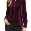 Vintage Velvet Top for Women Fall Winter Collared Long Sleeve Button Down Shirt