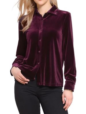 Vintage Velvet Top for Women Fall Winter Collared Long Sleeve Button Down Shirt