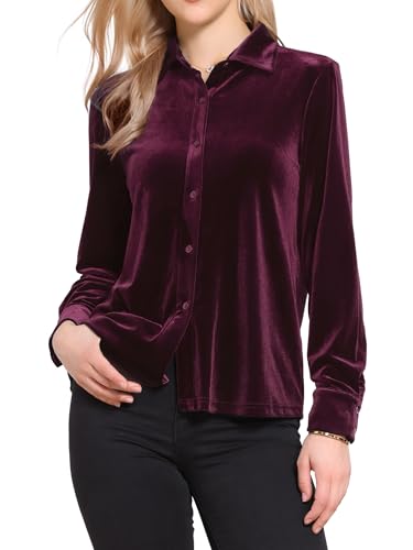 Vintage Velvet Top for Women Fall Winter Collared Long Sleeve Button Down Shirt