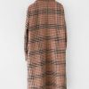 Women's Plaid Trench Coat Oversize Double Breasted Lapel Jacket Mid-Long Winter Pea Coat Overcoat