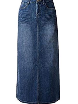 Women's Maxi Pencil Jean Skirt- High Waisted A-Line Long Denim Skirts for Ladies- Blue Jean Skirt