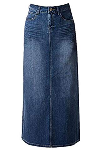 Women's Maxi Pencil Jean Skirt- High Waisted A-Line Long Denim Skirts for Ladies- Blue Jean Skirt