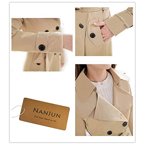 Women's Double-Breasted Trench Coat Classic Lapel Overcoat Slim Outerwear Waterproof Coat with Belt Buckle