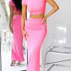 Two Piece Skirt Set for Women 2 PC Y2K Outfits Short Sleeve Crop Tops Bodycon High Waist Long Maxi Skirts
