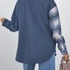 Women's Color Block Corduroy Shirts Long Sleeve Button Down Boyfriend Blouses Tops