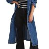 Women's Casual Double Breasted Long Denim Trench Coat Jean Jacket Trenchcoat with Belt Duster Coat
