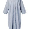 Women's Casual Long Sleeve Button Down Loose Striped Cotton Maxi Shirt Dress