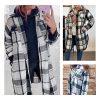 Women’s Long Plaid Shacket Wool Blend Button Down Shirt Jacket Coat with Pockets