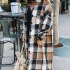 Women's Flannel Plaid Shacket Fall Oversized Long Button Down Shirt Jacket Shackets