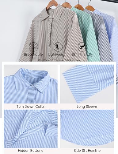 Women Button Down Shirt Casual Striped Print Dress Shirts Long Sleeve Collared Office Work Blouses Tops