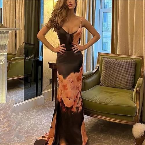 Women's Vintage Backless V-Neck Spaghetti Strap Pencil Maxi Party Dress