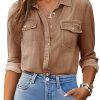 Jean Shirts for Women Denim Button Down Long Sleeve Western Blouse Chambray Casual Collared Denim Tops Camel S
