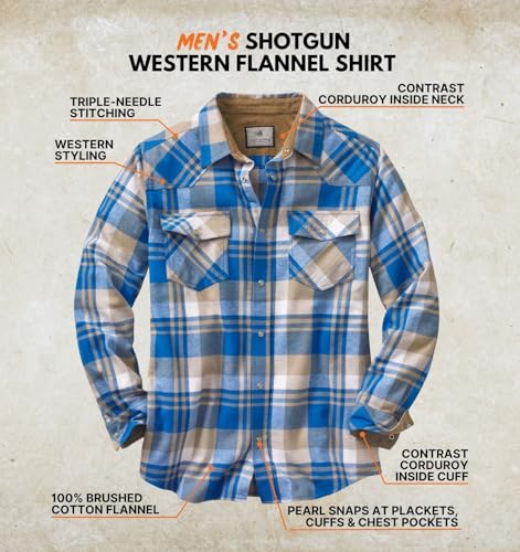 Men's Western Flannel Shirt Button Up Brushed Cotton