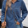 Women Denim Shirts Oversized Long Sleeve Button Down Blouse V Neck Casual Top Shackets