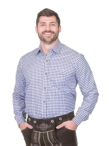 German Blue Plaid Lederhosen Longsleeve/Shortsleeve Button Down Shirt