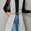Women's Tweed Plaid Long Blazer Vest Sleeveless Trendy Fall Business Casual Dressy Work Blazer Jackets 2025