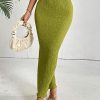 Solid Lettuce Trim Pencil Skirt - High Waist, Long Length, Regular Fit, Green (Color : Green, Size : Large)