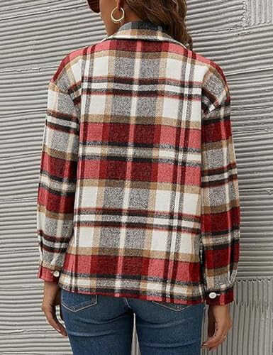 Womens Casual Flannel Plaid Shirts Shacket Jacket Oversized Fall Coat Long Sleeve Shirts Button Down Blouse Tops Outfits