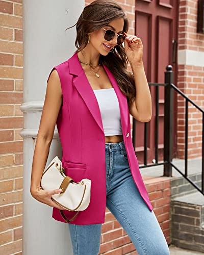 Women's Sleeveless Vest Blazer Fully Lined Spring Casual Open Front Work Office Tops Jacket Pockets