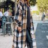 Women's Flannel Plaid Shacket Fall Oversized Long Button Down Shirt Jacket Shackets