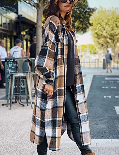 Women's Flannel Plaid Shacket Fall Oversized Long Button Down Shirt Jacket Shackets