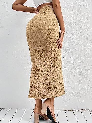 Women's High Waisted Flowy Long Pencil Skirts Ribbed Knit Bodycon Maxi Skirt Summer Trendy 2025