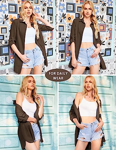 Women Boyfriend Shirts Button Down Long Sleeve Blouse Cuffed Sleeve Collared Shirt