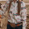 Women's Retro Aztec Shirt Western Cowgirl Pearl Snap Blouses Button Up Long Sleeve Ethnic Printed Top