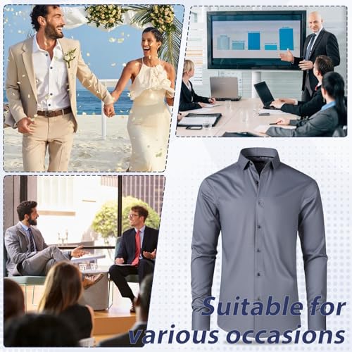 Men's Dress Shirt French Cuff Shirt for Men Slim Fit Stretch Spread Collar with Metal Cufflink