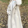 Women's Notched Collar Wool Blend Pea Coat Winter Double Breasted Trench Coat Long Oversized Button Down Overcoats