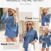 Women Denim Shirts Button Down Blouse V Neck Casual Tops