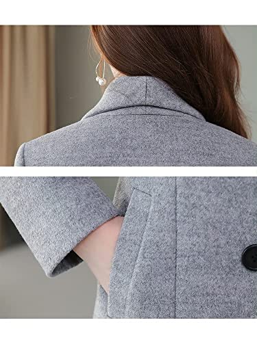 Womens Shawl Collar Long Wool Coats Fall Winter Double Breasted Trench Coat