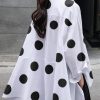 Women's 2025 Loose Flowy Blouse Tops Polka Dot Long Sleeve Button Down Side Slit High Low Hem Tunic Shirt