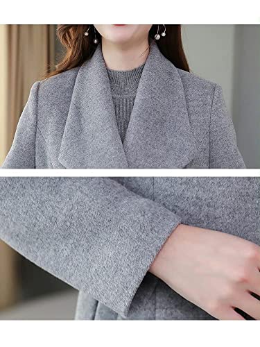 Womens Shawl Collar Long Wool Coats Fall Winter Double Breasted Trench Coat