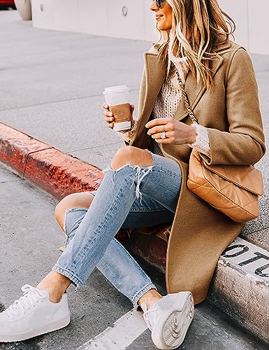 Women's Notch Lapel Double Breasted Wool Blend Mid Long Pea Trench Coat