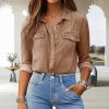 Jean Shirts for Women Denim Button Down Long Sleeve Western Blouse Chambray Casual Collared Denim Tops Camel S