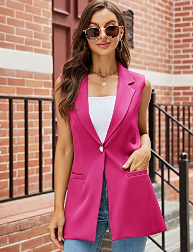Women's Sleeveless Vest Blazer Fully Lined Spring Casual Open Front Work Office Tops Jacket Pockets