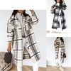 Women's Long Flannel Plaid Jacket Shacket Cozy Lapel Button Down Shirt Jacket Fuzzy Trench Coat