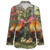 Chicken Rooster Garden Flowers Womens Button Down Shirts Long Sleeve Dress Shirts Casual Blouses Irregular Hem Tops
