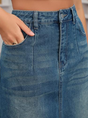 Women's Denim Skirt High Waisted Split Back Pockets Casual Pencil Midi Jean Skirts