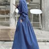 Women's Long Sleeve Denim Shirt Dress Button Down Lapel Business Casual Maxi Long Jean Dress